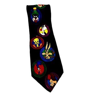 Vintage 1993 Looney Tunes Silk Tie Bugs Bunny Marvin Tweety Cartoon Retro